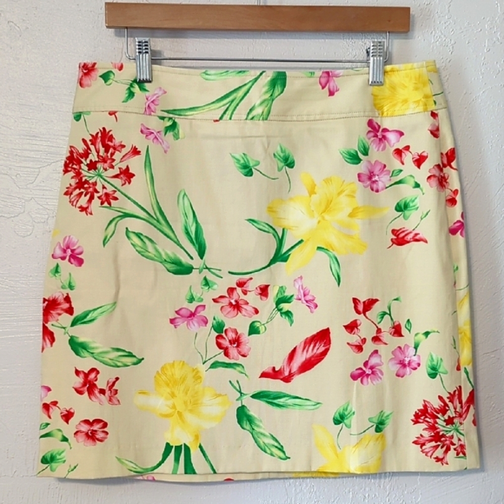 Vintage Tropical Floral Mini Pencil Skirt Office Teacher Artsy Bright Colorful